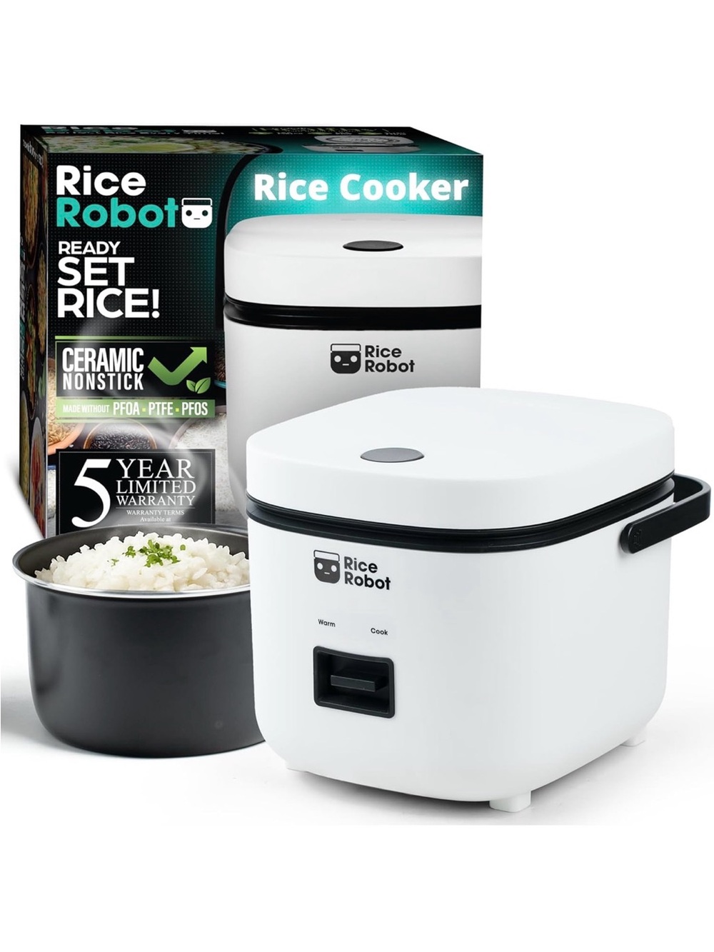 New Open Box Rice Robot Personal Rice Cooker, PFAS-free, Nonstick. 1 Quart Capac